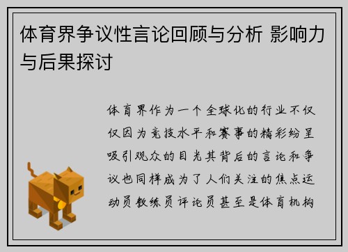 体育界争议性言论回顾与分析 影响力与后果探讨